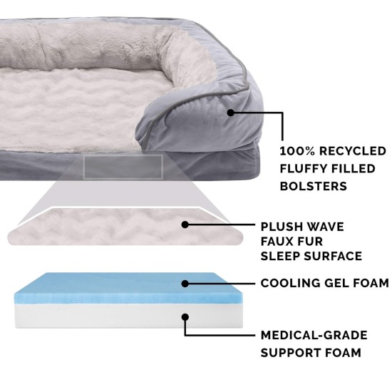 Furhaven Replacement Two Tone Faux Fur Suede L Shape Dog Bed Cover Machine Washable Stone Grey Medium Furhaven Replacement Two Tone Faux Fur Suede L Shape Dog Bed Cover Machine Washable Stone Grey Medium