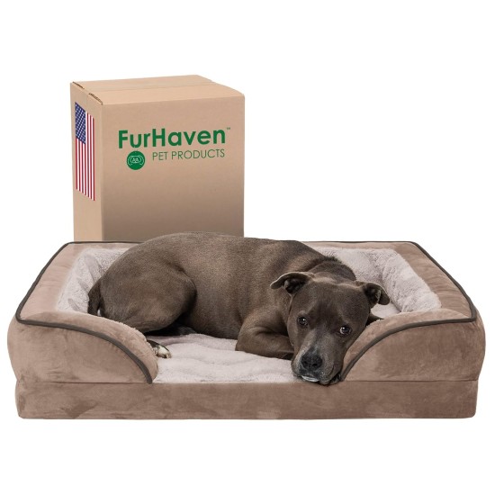 Furhaven Replacement Two Tone Faux Fur Suede L Shape Dog Bed Cover Machine Washable Stone Grey Medium Furhaven Replacement Two Tone Faux Fur Suede L Shape Dog Bed Cover Machine Washable Stone Grey Medium