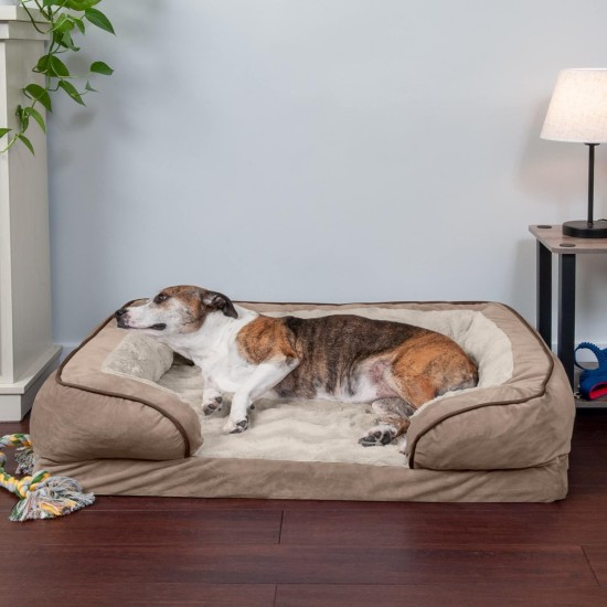 Furhaven Replacement Two Tone Faux Fur Suede L Shape Dog Bed Cover Machine Washable Stone Grey Medium Furhaven Replacement Two Tone Faux Fur Suede L Shape Dog Bed Cover Machine Washable Stone Grey Medium