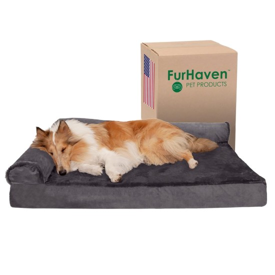 Furhaven Replacement Two Tone Faux Fur Suede L Shape Dog Bed Cover Machine Washable Stone Grey Medium Furhaven Replacement Two Tone Faux Fur Suede L Shape Dog Bed Cover Machine Washable Stone Grey Medium