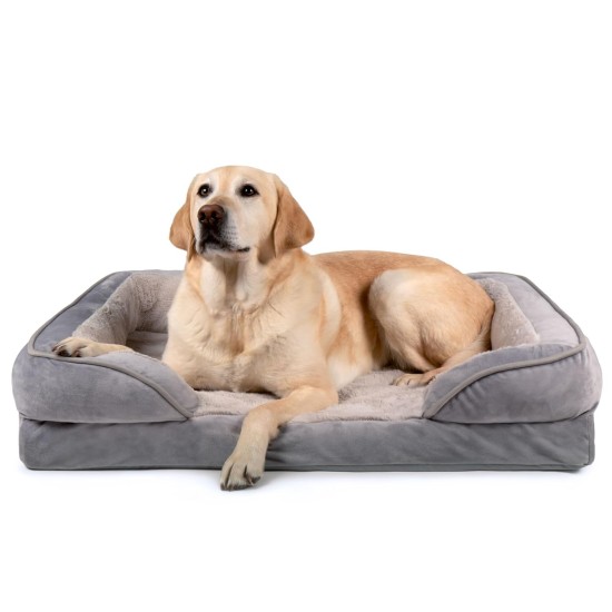 Furhaven Replacement Two Tone Faux Fur Suede L Shape Dog Bed Cover Machine Washable Stone Grey Medium Furhaven Replacement Two Tone Faux Fur Suede L Shape Dog Bed Cover Machine Washable Stone Grey Medium