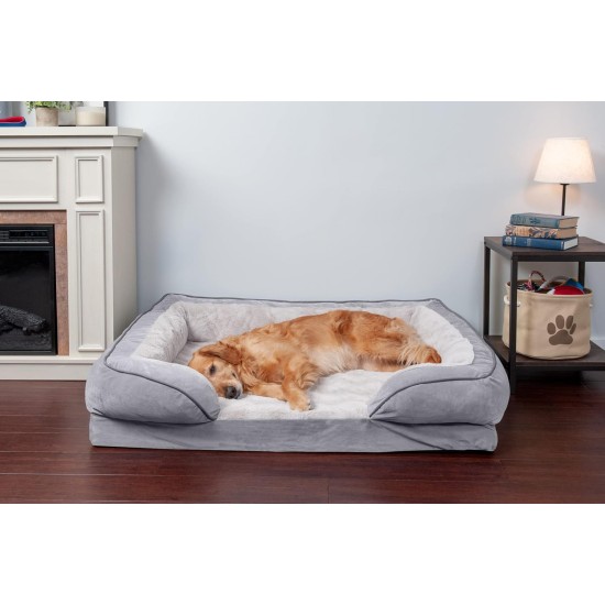 Furhaven Replacement Two Tone Faux Fur Suede L Shape Dog Bed Cover Machine Washable Stone Grey Medium Furhaven Replacement Two Tone Faux Fur Suede L Shape Dog Bed Cover Machine Washable Stone Grey Medium