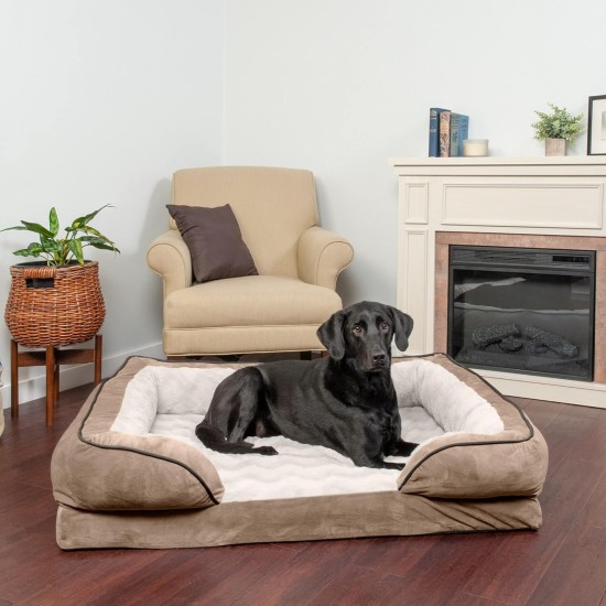 Furhaven Replacement Two Tone Faux Fur Suede L Shape Dog Bed Cover Machine Washable Stone Grey Medium Furhaven Replacement Two Tone Faux Fur Suede L Shape Dog Bed Cover Machine Washable Stone Grey Medium