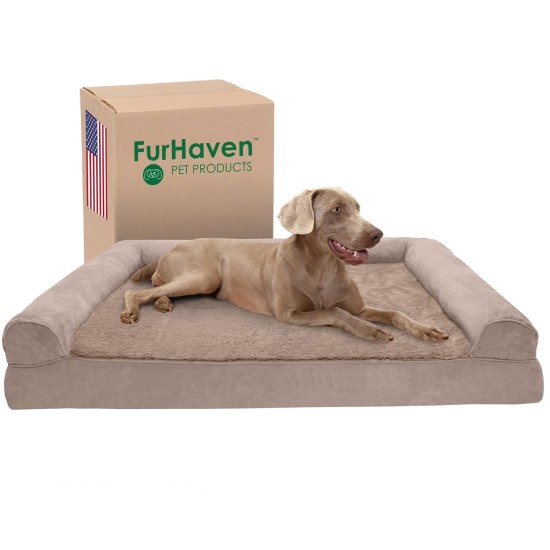 Furhaven Replacement Two Tone Faux Fur Suede L Shape Dog Bed Cover Machine Washable Stone Grey Medium Furhaven Replacement Two Tone Faux Fur Suede L Shape Dog Bed Cover Machine Washable Stone Grey Medium