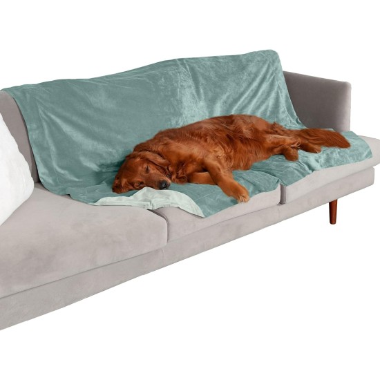 Furhaven XL Waterproof Two-Tone Luxe Velvet Dog Blanket, Washable, Celadon Green, Extra Large