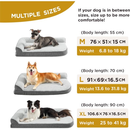 Lesure Orthopaedic Dog Bed Medium Dogs - 91.4 x 68.5 x 16.5 cm Dog Sofa with Egg-shaped Crate Foam and Waterproof Lining, Cosy Washable Dog Couch Dog Bed, Grey Lesure Orthopaedic Dog Bed Medium Dogs - 91.4 x 68.5 x 16.5 cm Dog Sofa with Egg-shaped Crate Foam and Waterproof Lining, Cosy Washable Dog Couch Dog Bed, Grey