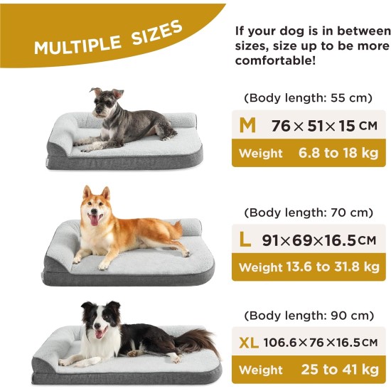 Lesure Orthopaedic Dog Bed Medium Dogs - 91.4 x 68.5 x 16.5 cm Dog Sofa with Egg-shaped Crate Foam and Waterproof Lining, Cosy Washable Dog Couch Dog Bed, Grey Lesure Orthopaedic Dog Bed Medium Dogs - 91.4 x 68.5 x 16.5 cm Dog Sofa with Egg-shaped Crate Foam and Waterproof Lining, Cosy Washable Dog Couch Dog Bed, Grey