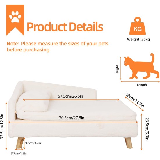 Luxury Cat Sofa, Pet Sofa with Backrest, Plush Cushion, Wooden Legs, Dog Sofa for Small Dogs, Relaxing Chair, Cat Chair for Large Cats, 70 x 40 x 39 cm, Beige Luxury Cat Sofa, Pet Sofa with Backrest, Plush Cushion, Wooden Legs, Dog Sofa for Small Dogs, Relaxing Chair, Cat Chair for Large Cats, 70 x 40 x 39 cm, Beige