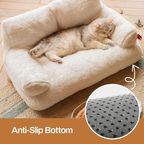 MEWOOFUN Large Cat Bed, Small Dog Sofa, Fluffy and Washable, Cat Sofa, Dog Bed for Cats, Soft Cat Bed, Cat Couch with Non-Slip Underside, White, 66 x 48 cm MEWOOFUN Large Cat Bed, Small Dog Sofa, Fluffy and Washable, Cat Sofa, Dog Bed for Cats, Soft Cat Bed, Cat Couch with Non-Slip Underside, White, 66 x 48 cm
