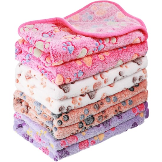 Pack of 4 Pet Dog Blankets, Paw Pattern, Puppy Fleece Blanket for Small, Medium, Pets, Dogs, Cats, Warm Sleeping Mat, Doggy, Kittens, Soft Bed Mat (White, Coffee, Pink, Purple, S) Pack of 4 Pet Dog Blankets, Paw Pattern, Puppy Fleece Blanket for Small, Medium, Pets, Dogs, Cats, Warm Sleeping Mat, Doggy, Kittens, Soft Bed Mat (White, Coffee, Pink, Purple, S)