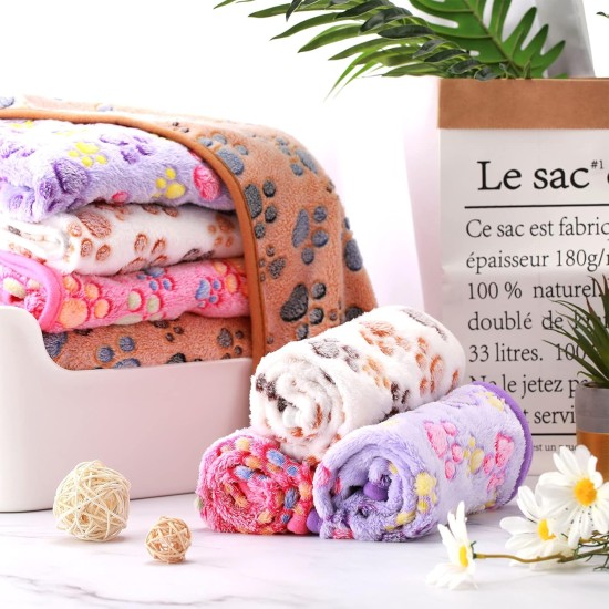 Pack of 4 Pet Dog Blankets, Paw Pattern, Puppy Fleece Blanket for Small, Medium, Pets, Dogs, Cats, Warm Sleeping Mat, Doggy, Kittens, Soft Bed Mat (White, Coffee, Pink, Purple, S) Pack of 4 Pet Dog Blankets, Paw Pattern, Puppy Fleece Blanket for Small, Medium, Pets, Dogs, Cats, Warm Sleeping Mat, Doggy, Kittens, Soft Bed Mat (White, Coffee, Pink, Purple, S)
