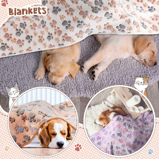 Pack of 4 Pet Dog Blankets, Paw Pattern, Puppy Fleece Blanket for Small, Medium, Pets, Dogs, Cats, Warm Sleeping Mat, Doggy, Kittens, Soft Bed Mat (White, Coffee, Pink, Purple, S) Pack of 4 Pet Dog Blankets, Paw Pattern, Puppy Fleece Blanket for Small, Medium, Pets, Dogs, Cats, Warm Sleeping Mat, Doggy, Kittens, Soft Bed Mat (White, Coffee, Pink, Purple, S)