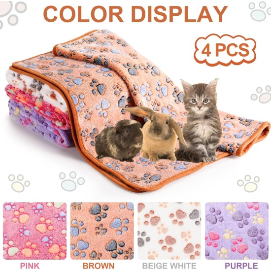 Pack of 4 Pet Dog Blankets, Paw Pattern, Puppy Fleece Blanket for Small, Medium, Pets, Dogs, Cats, Warm Sleeping Mat, Doggy, Kittens, Soft Bed Mat (White, Coffee, Pink, Purple, S) Pack of 4 Pet Dog Blankets, Paw Pattern, Puppy Fleece Blanket for Small, Medium, Pets, Dogs, Cats, Warm Sleeping Mat, Doggy, Kittens, Soft Bed Mat (White, Coffee, Pink, Purple, S)
