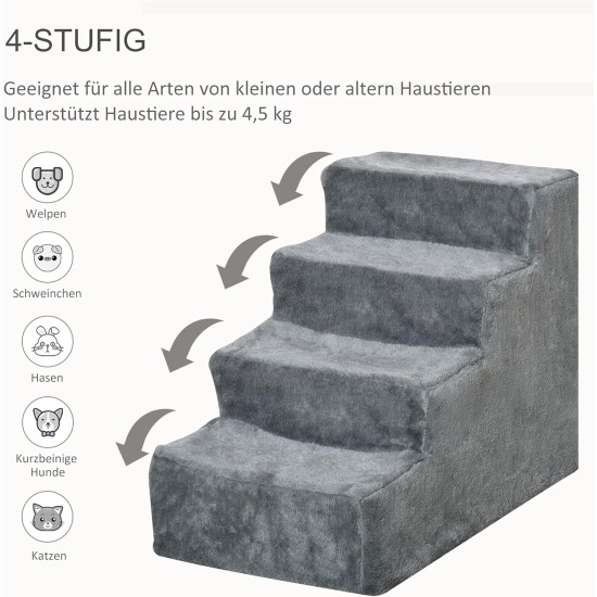 PawHut Dog Stairs, 4 Steps, 35 cm, Cat Stairs for Bed and Sofa, Pet Stairs for Dogs and Cats up to 5 kg, Plush Look, Beige PawHut Dog Stairs, 4 Steps, 35 cm, Cat Stairs for Bed and Sofa, Pet Stairs for Dogs and Cats up to 5 kg, Plush Look, Beige
