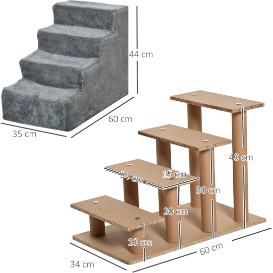 PawHut Dog Stairs, 4 Steps, 35 cm, Cat Stairs for Bed and Sofa, Pet Stairs for Dogs and Cats up to 5 kg, Plush Look, Beige PawHut Dog Stairs, 4 Steps, 35 cm, Cat Stairs for Bed and Sofa, Pet Stairs for Dogs and Cats up to 5 kg, Plush Look, Beige
