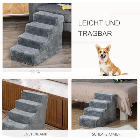 PawHut Dog Stairs, 4 Steps, 35 cm, Cat Stairs for Bed and Sofa, Pet Stairs for Dogs and Cats up to 5 kg, Plush Look, Beige PawHut Dog Stairs, 4 Steps, 35 cm, Cat Stairs for Bed and Sofa, Pet Stairs for Dogs and Cats up to 5 kg, Plush Look, Beige