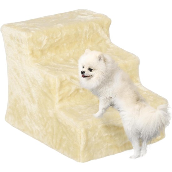 PawHut Dog Stairs, 4 Steps, 35 cm, Cat Stairs for Bed and Sofa, Pet Stairs for Dogs and Cats up to 5 kg, Plush Look, Beige PawHut Dog Stairs, 4 Steps, 35 cm, Cat Stairs for Bed and Sofa, Pet Stairs for Dogs and Cats up to 5 kg, Plush Look, Beige