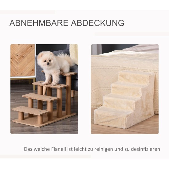 PawHut Dog Stairs, 4 Steps, 35 cm, Cat Stairs for Bed and Sofa, Pet Stairs for Dogs and Cats up to 5 kg, Plush Look, Beige PawHut Dog Stairs, 4 Steps, 35 cm, Cat Stairs for Bed and Sofa, Pet Stairs for Dogs and Cats up to 5 kg, Plush Look, Beige
