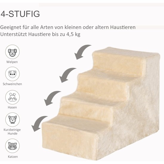 PawHut Dog Stairs, 4 Steps, 35 cm, Cat Stairs for Bed and Sofa, Pet Stairs for Dogs and Cats up to 5 kg, Plush Look, Beige PawHut Dog Stairs, 4 Steps, 35 cm, Cat Stairs for Bed and Sofa, Pet Stairs for Dogs and Cats up to 5 kg, Plush Look, Beige