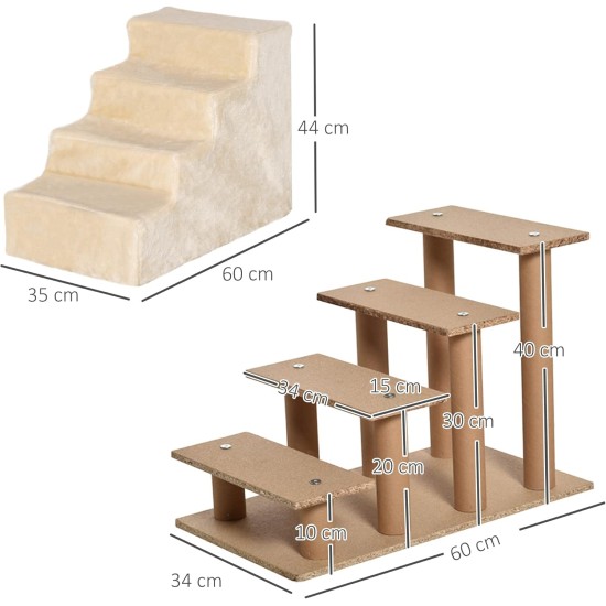 PawHut Dog Stairs, 4 Steps, 35 cm, Cat Stairs for Bed and Sofa, Pet Stairs for Dogs and Cats up to 5 kg, Plush Look, Beige PawHut Dog Stairs, 4 Steps, 35 cm, Cat Stairs for Bed and Sofa, Pet Stairs for Dogs and Cats up to 5 kg, Plush Look, Beige