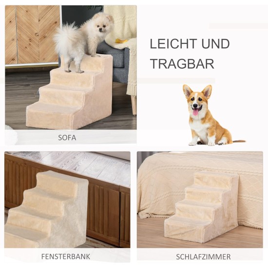 PawHut Dog Stairs, 4 Steps, 35 cm, Cat Stairs for Bed and Sofa, Pet Stairs for Dogs and Cats up to 5 kg, Plush Look, Beige PawHut Dog Stairs, 4 Steps, 35 cm, Cat Stairs for Bed and Sofa, Pet Stairs for Dogs and Cats up to 5 kg, Plush Look, Beige