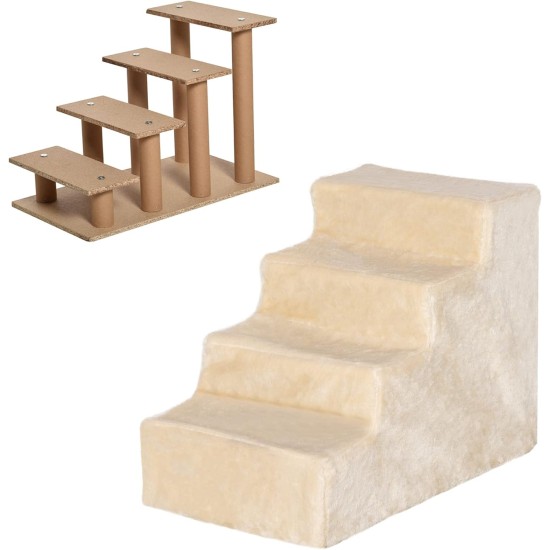 PawHut Dog Stairs, 4 Steps, 35 cm, Cat Stairs for Bed and Sofa, Pet Stairs for Dogs and Cats up to 5 kg, Plush Look, Beige PawHut Dog Stairs, 4 Steps, 35 cm, Cat Stairs for Bed and Sofa, Pet Stairs for Dogs and Cats up to 5 kg, Plush Look, Beige