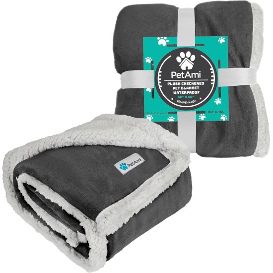 PetAmi Waterproof Dog Blanket for Bed, XL Dog Pet Blanket Couch Cover Protection, Sherpa Fleece Leak-Proof Duvet for Crate Kennel Sofa Furniture Protector, Reversible Soft Plush 80 x 60 cm, Grey PetAmi Waterproof Dog Blanket for Bed, XL Dog Pet Blanket Couch Cover Protection, Sherpa Fleece Leak-Proof Duvet for Crate Kennel Sofa Furniture Protector, Reversible Soft Plush 80 x 60 cm, Grey