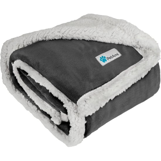 PetAmi Waterproof Dog Blanket for Bed, XL Dog Pet Blanket Couch Cover Protection, Sherpa Fleece Leak-Proof Duvet for Crate Kennel Sofa Furniture Protector, Reversible Soft Plush 80 x 60 cm, Grey PetAmi Waterproof Dog Blanket for Bed, XL Dog Pet Blanket Couch Cover Protection, Sherpa Fleece Leak-Proof Duvet for Crate Kennel Sofa Furniture Protector, Reversible Soft Plush 80 x 60 cm, Grey