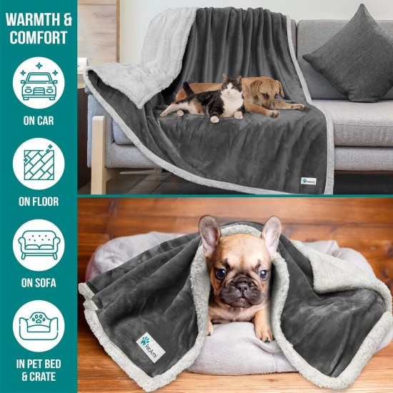 PetAmi Waterproof Dog Blanket for Bed, XL Dog Pet Blanket Couch Cover Protection, Sherpa Fleece Leak-Proof Duvet for Crate Kennel Sofa Furniture Protector, Reversible Soft Plush 80 x 60 cm, Grey PetAmi Waterproof Dog Blanket for Bed, XL Dog Pet Blanket Couch Cover Protection, Sherpa Fleece Leak-Proof Duvet for Crate Kennel Sofa Furniture Protector, Reversible Soft Plush 80 x 60 cm, Grey
