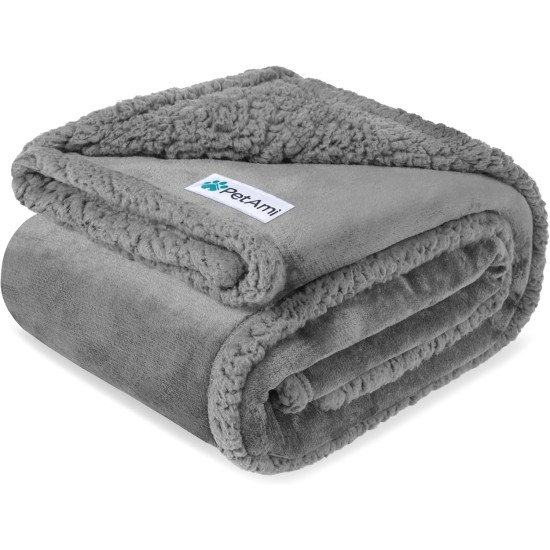 PetAmi Waterproof Dog Blanket for Bed, XL Dog Pet Blanket Couch Cover Protection, Sherpa Fleece Leak-Proof Duvet for Crate Kennel Sofa Furniture Protector, Reversible Soft Plush 80 x 60 cm, Grey PetAmi Waterproof Dog Blanket for Bed, XL Dog Pet Blanket Couch Cover Protection, Sherpa Fleece Leak-Proof Duvet for Crate Kennel Sofa Furniture Protector, Reversible Soft Plush 80 x 60 cm, Grey
