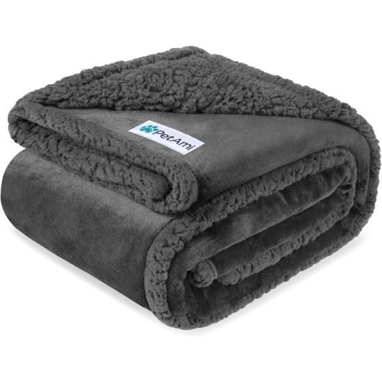 PetAmi Waterproof Dog Blanket for Bed, XL Dog Pet Blanket Couch Cover Protection, Sherpa Fleece Leak-Proof Duvet for Crate Kennel Sofa Furniture Protector, Reversible Soft Plush 80 x 60 cm, Grey PetAmi Waterproof Dog Blanket for Bed, XL Dog Pet Blanket Couch Cover Protection, Sherpa Fleece Leak-Proof Duvet for Crate Kennel Sofa Furniture Protector, Reversible Soft Plush 80 x 60 cm, Grey