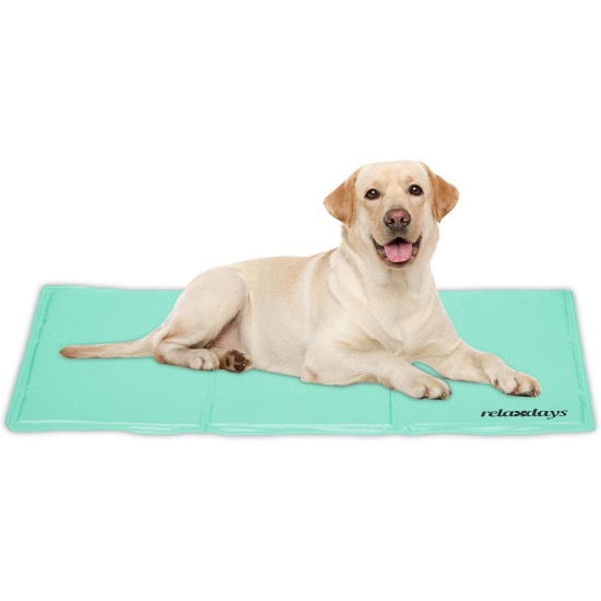 Relaxdays Dog Cooling Mat, 50 x 90 cm, Self-Cooling Dog Mat, Gel Wipe Clean Cooling Mat for Pets, Turquoise Relaxdays Dog Cooling Mat, 50 x 90 cm, Self-Cooling Dog Mat, Gel Wipe Clean Cooling Mat for Pets, Turquoise