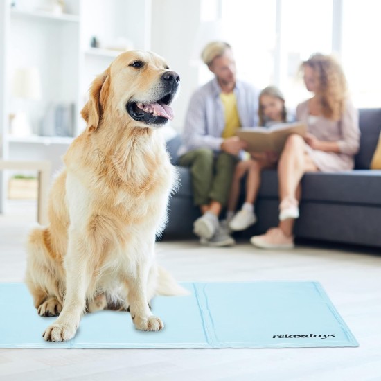 Relaxdays Dog Cooling Mat, 60 x 100 cm, Self-Cooling Dog Mat, Gel Wipe Clean, Cooling Mat for Pets, Light Blue Relaxdays Dog Cooling Mat, 60 x 100 cm, Self-Cooling Dog Mat, Gel Wipe Clean, Cooling Mat for Pets, Light Blue