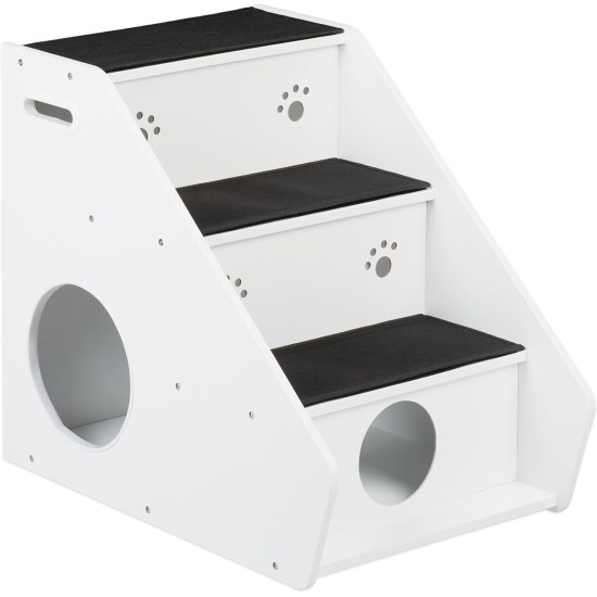 Relaxdays Dog Stairs 3 Steps, Dogs & Cats, HBT 52.5 x 42 x 60 cm, Pet Stairs Rug, Bed & Couch, White/Black Relaxdays Dog Stairs 3 Steps, Dogs & Cats, HBT 52.5 x 42 x 60 cm, Pet Stairs Rug, Bed & Couch, White/Black