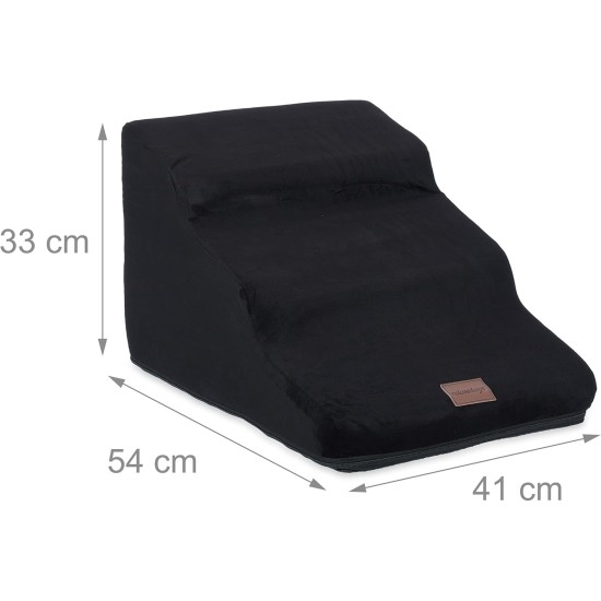 Relaxdays Dog Stairs 3 Steps for Dogs & Cats, HBT: 33 x 41 x 54 cm, Soft Pet Stairs, Bed and Couch, Black Relaxdays Dog Stairs 3 Steps for Dogs & Cats, HBT: 33 x 41 x 54 cm, Soft Pet Stairs, Bed and Couch, Black