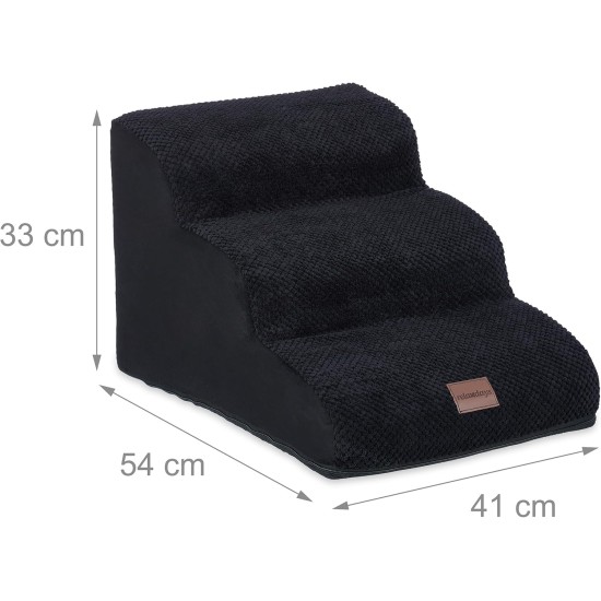 Relaxdays Dog Stairs 3 Steps for Dogs & Cats, HBT: 33 x 41 x 54 cm, Soft Pet Stairs, Bed and Couch, Black Relaxdays Dog Stairs 3 Steps for Dogs & Cats, HBT: 33 x 41 x 54 cm, Soft Pet Stairs, Bed and Couch, Black