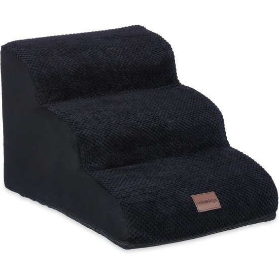 Relaxdays Dog Stairs 3 Steps for Dogs & Cats, HBT: 33 x 41 x 54 cm, Soft Pet Stairs, Bed and Couch, Black