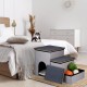 Relaxdays Dog Stairs 3 Steps with Cave & Storage Space, Dogs & Cats, H x W x D: 41.5 x 72 x 33 cm, Foldable Animal Stairs, Grey