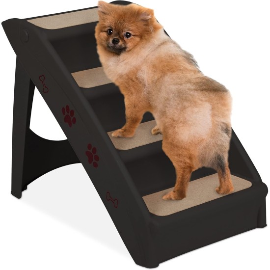 Relaxdays Dog Stairs 4 Steps, Small & Large Dogs, Bed & Couch, Car, Pet Stairs, H x W x D: 49 x 39 x 61 cm, Black Relaxdays Dog Stairs 4 Steps, Small & Large Dogs, Bed & Couch, Car, Pet Stairs, H x W x D: 49 x 39 x 61 cm, Black