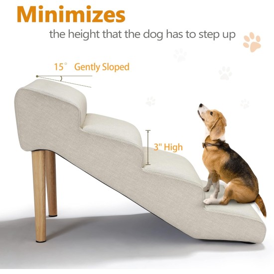 Senneny Dog Stairs Faux Leather Waterproof Scratch-Resistant with High Density Foam and Removable Wooden Legs, Light Beige, 4 Steps Senneny Dog Stairs Faux Leather Waterproof Scratch-Resistant with High Density Foam and Removable Wooden Legs, Light Beige, 4 Steps