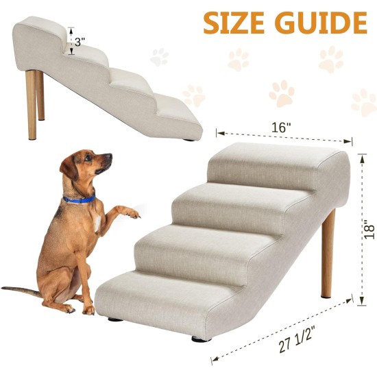 Senneny Dog Stairs Faux Leather Waterproof Scratch-Resistant with High Density Foam and Removable Wooden Legs, Light Beige, 4 Steps Senneny Dog Stairs Faux Leather Waterproof Scratch-Resistant with High Density Foam and Removable Wooden Legs, Light Beige, 4 Steps