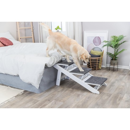 TRIXIE 39462 Folding and Joint-friendly Ramp for Dogs and Cats, Ramp with Fold-Out Steps, MDF, 44 x 46 x 106 cm, White, Maximum Load 70 kg TRIXIE 39462 Folding and Joint-friendly Ramp for Dogs and Cats, Ramp with Fold-Out Steps, MDF, 44 x 46 x 106 cm, White, Maximum Load 70 kg
