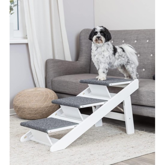 TRIXIE 39462 Folding and Joint-friendly Ramp for Dogs and Cats, Ramp with Fold-Out Steps, MDF, 44 x 46 x 106 cm, White, Maximum Load 70 kg TRIXIE 39462 Folding and Joint-friendly Ramp for Dogs and Cats, Ramp with Fold-Out Steps, MDF, 44 x 46 x 106 cm, White, Maximum Load 70 kg