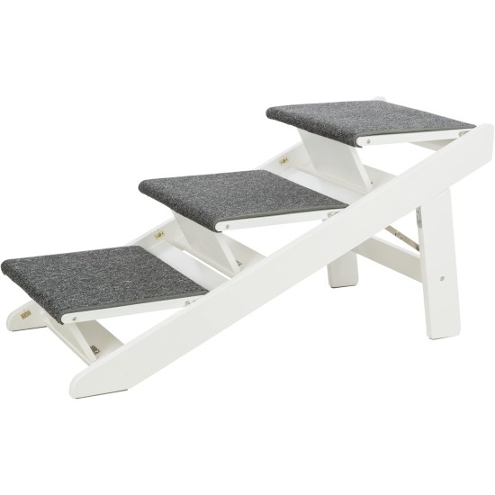 TRIXIE 39462 Folding and Joint-friendly Ramp for Dogs and Cats, Ramp with Fold-Out Steps, MDF, 44 x 46 x 106 cm, White, Maximum Load 70 kg