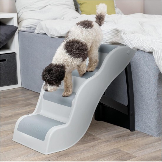TRIXIE 4-Tier Lightweight Pet Stairs, Folding Dog Stairs for Couch and Bed, Non-Slip Rubber Treads, Ideal for Small Dogs and Cats, Grey TRIXIE 4-Tier Lightweight Pet Stairs, Folding Dog Stairs for Couch and Bed, Non-Slip Rubber Treads, Ideal for Small Dogs and Cats, Grey