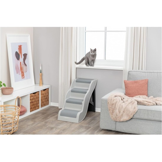 TRIXIE 4-Tier Lightweight Pet Stairs, Folding Dog Stairs for Couch and Bed, Non-Slip Rubber Treads, Ideal for Small Dogs and Cats, Grey TRIXIE 4-Tier Lightweight Pet Stairs, Folding Dog Stairs for Couch and Bed, Non-Slip Rubber Treads, Ideal for Small Dogs and Cats, Grey