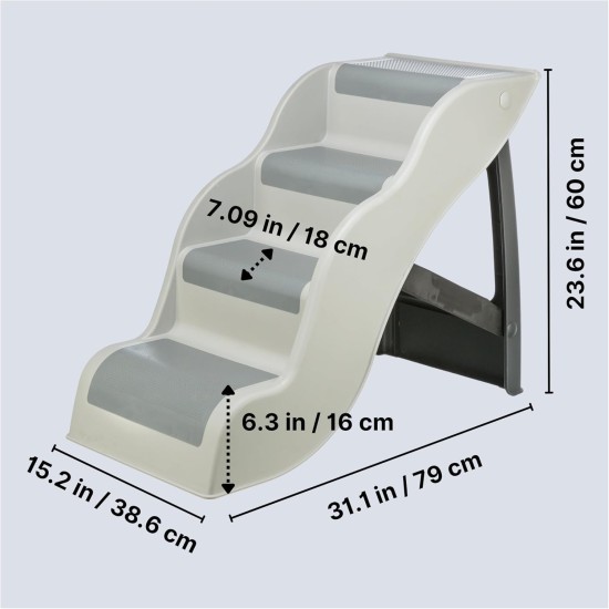 TRIXIE 4-Tier Lightweight Pet Stairs, Folding Dog Stairs for Couch and Bed, Non-Slip Rubber Treads, Ideal for Small Dogs and Cats, Grey TRIXIE 4-Tier Lightweight Pet Stairs, Folding Dog Stairs for Couch and Bed, Non-Slip Rubber Treads, Ideal for Small Dogs and Cats, Grey