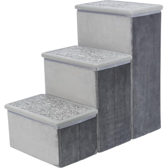 TRIXIE Velour Foldable 3-Tier Pet Stairs with Storage Space, Foldable Storage Compartments for Pet Toys TRIXIE Velour Foldable 3-Tier Pet Stairs with Storage Space, Foldable Storage Compartments for Pet Toys