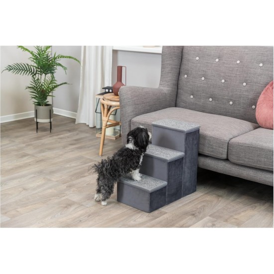 TRIXIE Velour Foldable 3-Tier Pet Stairs with Storage Space, Foldable Storage Compartments for Pet Toys TRIXIE Velour Foldable 3-Tier Pet Stairs with Storage Space, Foldable Storage Compartments for Pet Toys