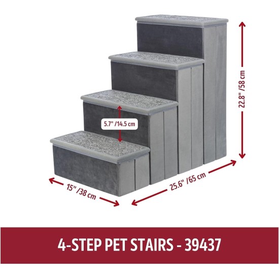 TRIXIE Velour Foldable 3-Tier Pet Stairs with Storage Space, Foldable Storage Compartments for Pet Toys TRIXIE Velour Foldable 3-Tier Pet Stairs with Storage Space, Foldable Storage Compartments for Pet Toys